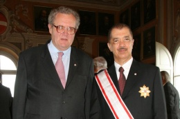 Order of Malta Grand Master Fra' Festing presents President Michel with the Grand Cross of the Knightly Order, Special Class, pro Merito Melitensi, Rome