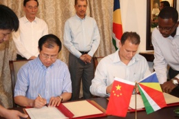 Seychelles Minister for Foreign Affairs Mr  Jean-Paul Adam signed the Economic and Cooperation Agreement with the Chinese Vice Minister