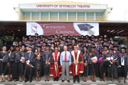 UniSey Graduates with President Michel, Chancellor of the University of Seychelles