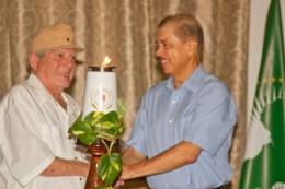 President Michel and Former President France Albert Rene lighting the African Union flame, State House