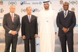 Minister of Foreign Affairs Jean-Paul Adam, President James Michel, Minister of State of the UAE and Chairman of Masdar, Dr Sultan Al Jaber and UN General Assembly President John Ashe  at the opening of the Blue Economy Summit, Abu Dhabi