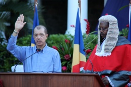 President James Michel swears the oath of office, Inauguration Ceremony 2011, State House