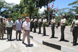 President James Michel, Commander-in-Chief of the Seychelles People's Defence Forces during one of his visits at the military institutions