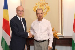 The new ambassador of Italy to Seychelles, Mr. Mauro Massoni, presented his credentials to President James Michel at State House