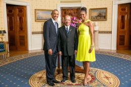 President James Michel was received at the White House by US President Barack Obama and First Lady Michelle Obama, for the official dinner of the US-Africa Leaders Summit.