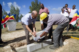 President James Michel laid the first brick for the construction of the beach soccer stadium at Roche Caiman