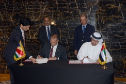 President Michel witnessing the signing of a visa waiver agreement, between Minister Jean-Paul and Sheik Abdullah bin Zayed bin Sultan Al Nahyan in Abu Dhabi