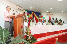 President James Michel speaking at the traditional Seychelles People’s Defence Forces New Year's Day gathering held at the Seychelles Coast Guard base at Ile du Port