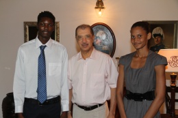 President James Michel received Ms. Lissa Labiche and Mr. Norris Brioche at State House. The two high jumpers won gold medals in the South African Open Athletic Championships, which was held in Potchefstroom.
