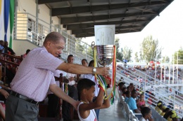 President James Michel at the 39th annual Inter-School Athletics Championships