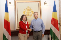 The Ambassador of Turkey to Seychelles, Ms. Deniz Eke, presented her credentials to President James Michel at State House.