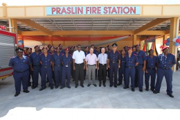 President Michel in a souvenir photo after he officially opened the Fire Station on Eve island, Praslin