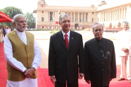 Seychelles President James Michel President was accorded a Guard of Honour at the Rashtrapati Bhawan, the presidential palace in New Delhi, as part of his state visit to India.