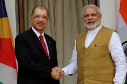 Seychelles President James Michel met with the Indian Prime Minister, Mr. Narendra Modi at Hyderbad House in New Delhi.