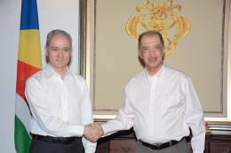 The Ambassador of the Hellenic Republic of Greece to the Republic of Seychelles, H.E. Mr. Konstantinos Moatsos, presented his credentials to President James Michel