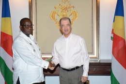 The new High Commissioner of Mozambique to the Republic of Seychelles, H.E. Mr. Paulino José Macaringue, presented his credentials to President James Michel