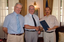 Jugde Michael Reilley handing over report of Inquiry into Incident of the 3rd october 2006
