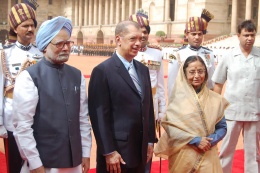 Indian Prime Minister Dr Manmohan Singh, President James Michel, and Indian President Pratibha Devisingh Patil, State Visit to India, New Delhi