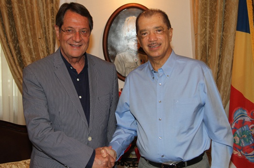 Seychelles President James Michel meets with Cypriot President Nicos Anastasiades